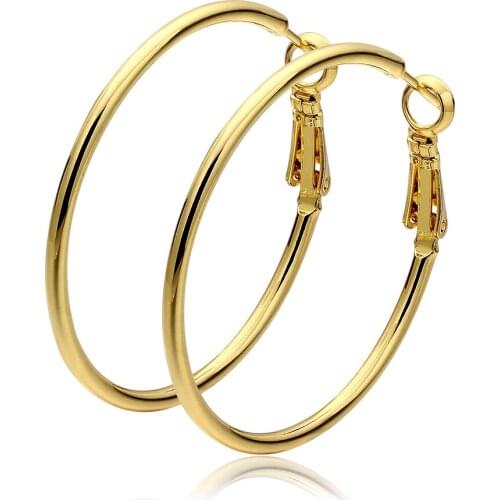 2019Women 100% S925 Sterling Silver color Hoop Earring 40/50/60 mm Round Circle Simple Silver color Hoop Golden Earrings