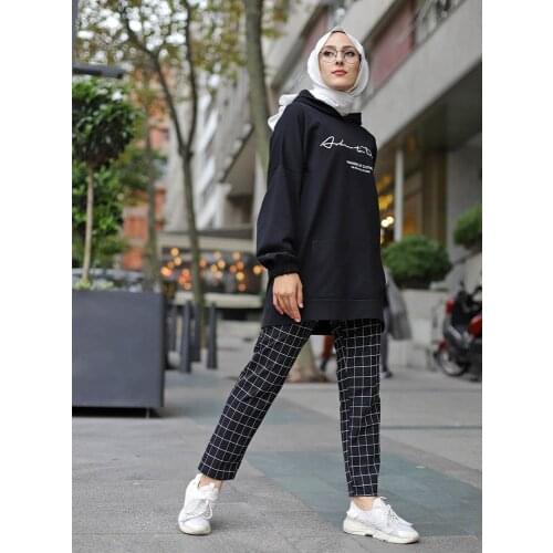 Womens Casual Check Trousers - Black