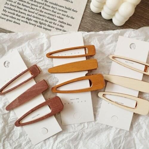 Women Korea Style Hollow Geometric Hair Clips Hair Barrettes Waterdrop Girls Handmade Wood Hairpins Hair Accessories