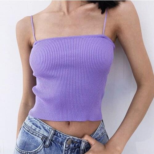 Sexy Knitted Top Tank Women Sexy Sleeveless Vest T Shirt Ladies Slim Strap Short Tops Camisole Sleeveless Basic Solid color Tank