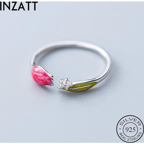 INZATT Real 925 Sterling Silver Zircon Flower Adjustable Ring For Fashion Women Party Fine Jewelry Minimalist Cute Accessories