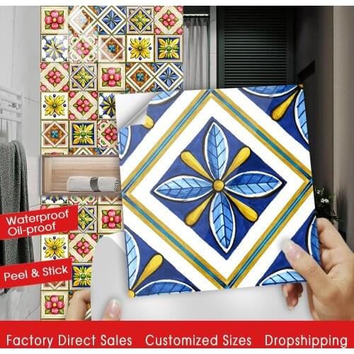 10/15/20/30cm Colorful Flowers Floral Ornament Wall Sticker Kitchen Bathroom Decoration Ceramics Wall Decals Tiles Art Wallpaper