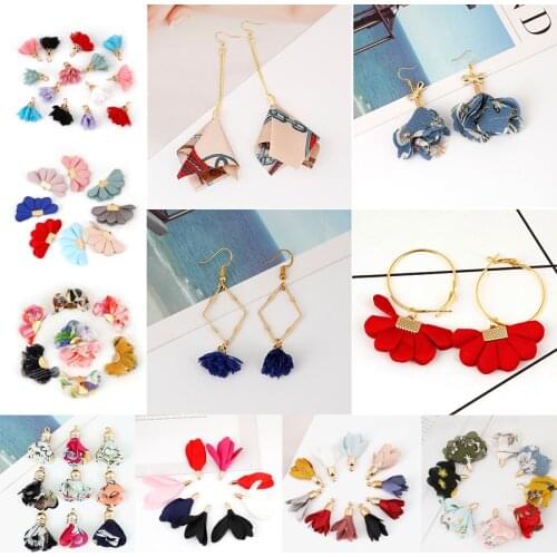 10pcs/lot Mixed Charms Silk Tassel Fabric Flower Tassel Trim for Earrings Findings Jewelry Making DIY Phone Hanging Accessories