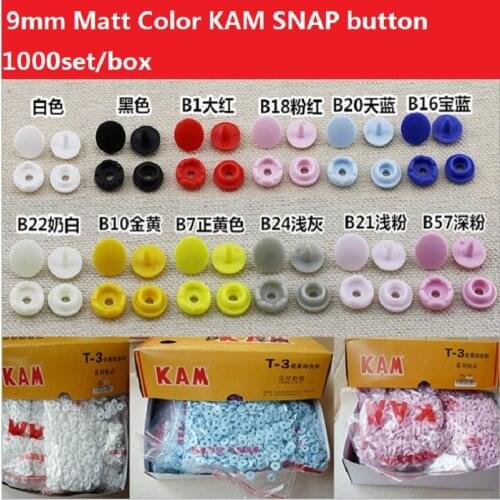 1000Set/BOX 9mm Matt Color Plastic Snap Button Fasteners KAM Brand Snap Button Resin Garment Accessories For Baby Clothes