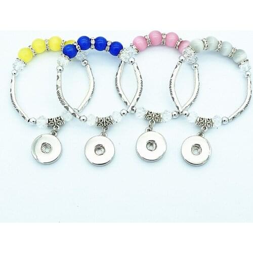 AB0054 Fashion Charming Colorful Beauty beads silver color snap bracelet elastic fit 18MM snap buttons jewelry wholesale