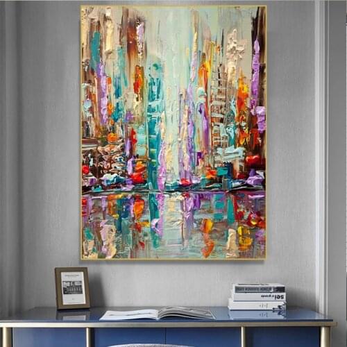 Thick Textured Knife Painted Landscape Hand Painted Abstract Oil Painting on Canvas Wall Art for Living Room Home Decor No Frame