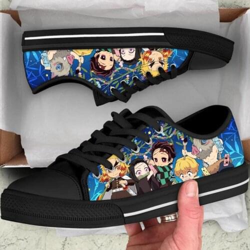 FORUDESIGNS Anime Demon Slayer Shoes Classic Low Style Women Canvas Shoes Woman Casual Lace-up Walking Shoes for Ladies Youth