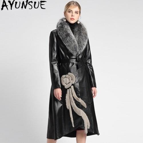 AYUNSUE Genuine Leather Jacket 2020 Real Fox Fur Collar Winter Jacket Women long Down Jackets 100% Real Sheepskin Coat MY3819