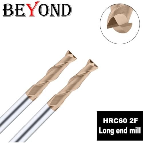 BEYOND CNC Carbide End Mills Lengthen Milling Cutter Tungsten Steel Woodworking Cutting Machine Tools HRC60 2Flutes