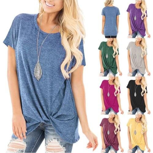 2021 summer blouses Womens Casual Shirts O-neck Womens Casual Shirts Twist Knot Tunics Tops