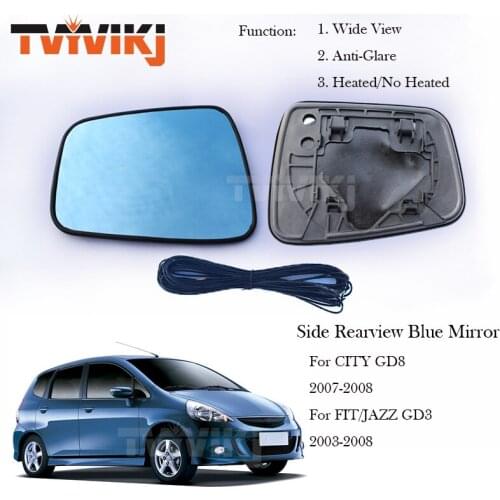 TVYVIKJ Outer Side Rearview Mirror Blue Glass Lens For HONDA FIT JAZZ CITY 2003 2004 2005 2006 2007 2008 With Lamp Type wing