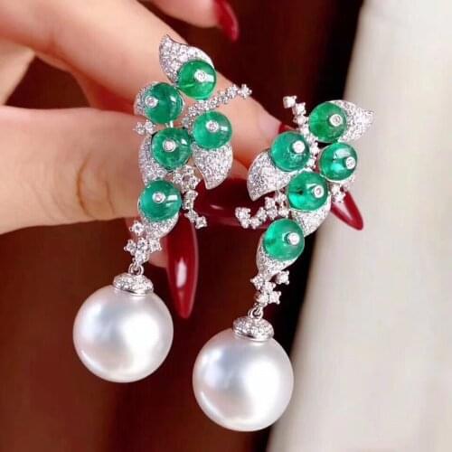 D401 Pearl Earrings Fine Jewelry 925 Sterling Silver Natural 10mm Round Fresh Water White Pearls Drop Earrings for Women