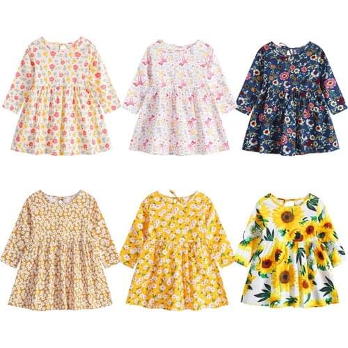 2021 Spring Autumn Girls Princess Dress Cotton Dresses For Kids Full Printed Flower Infant Dress Long Sleeve Girl Costumes