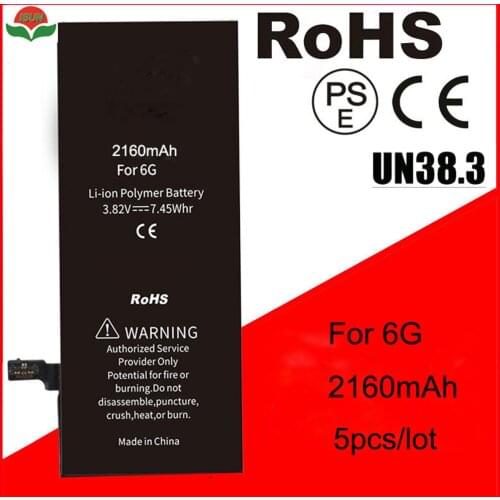 ISUN 5pcs/lot High Capacity 2160mAh OEM Quality Replacement Batteries For IPhone 6 6G built-in Battery Replacement