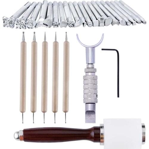 KAOBUY Leather Stamping Tools With Swivel Knife, Leather Working Hammer, Cutting Knife Leathercraft Accessories