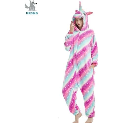 Kigurumi Adult Flannel New Stars Unicorn Onesie Cartoon Pajamas Animal Halloween Party Costume Jumpsuits Hooded Pyjamas Suit