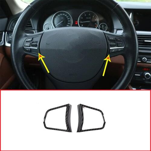 2 pcs Carbon Fiber ABS Steering Wheel Button Frame Trim For BMW 5 Series f10 520 525 2011-2016 Accessory