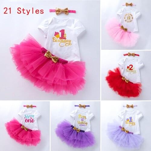 1st 2nd Birthday Newborn Baby Girl Lounge Set Childrens Short Sleeve Babysuit Mesh Skirt Kids Clothes Set Giltter Bow Cute 12