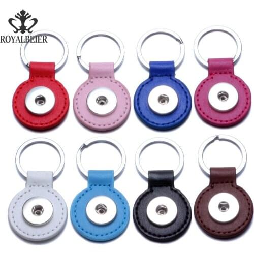 RoyalBeier Wholesale 8PC/lot Round Colorful Leather Keychains Simple Fit DIY 18MM Snap Buttons For Car Metal Key Rings KeyChain