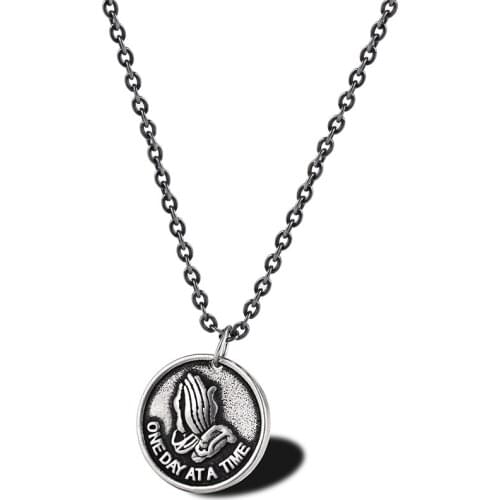 RIR Minimalist Vintage Geometric Round Praying Hands Glamour Necklace Creative Design Accessories Religious Jewelry Necklace