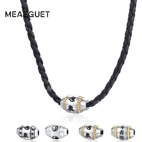 Stainless Steel Bead Pendant Men Choker Mantra Yinyang Taichi Buddhist Male Necklace Thai Silver Color Rope Chains Male Jewelry