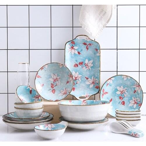 Dishes Set Household Simple Ceramic Dishes and Chopsticks Plates Bowls Japanese Tableware Couple Bowls and Plates
