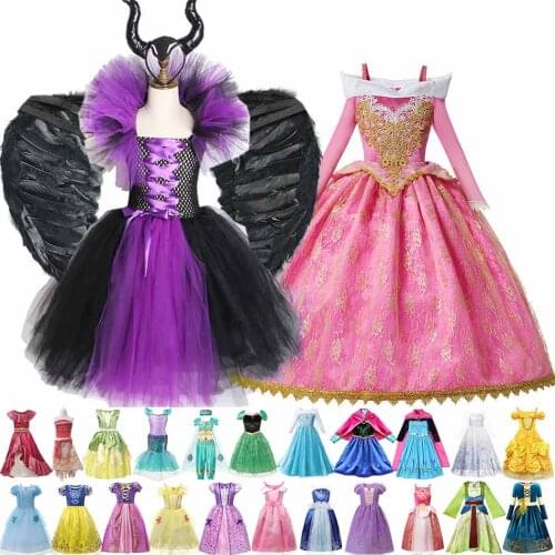 Fancy Princess Belle Costume with Gloves For Girl Christmas Sleeping Beauty Party Pink Floral Ball Gown Kids Jasmine Elsa Dress