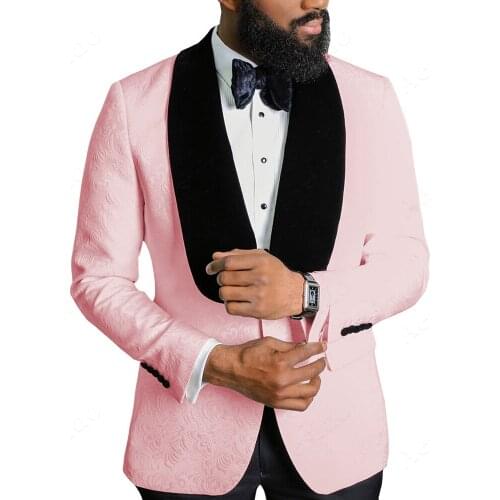 New Groomsmen Pink Pattern and Black Groom Tuxedos Shawl Lapel Men Suits 2 Pieces Wedding Bridegroom ( Jacket+Pants+Tie ) D122