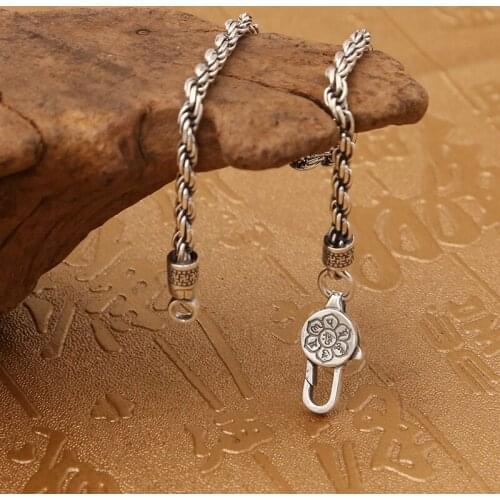 BOCAI New Real S925 Silver Jewelry Retro Woven Six-character Mantra Vajra 2021 Trendy Fashion Men and Women Bracelet