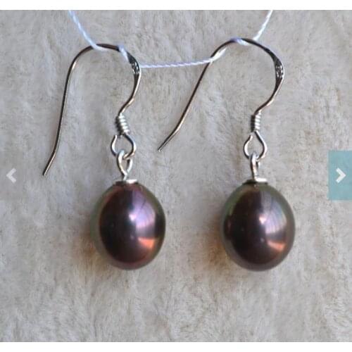 New Favorite Pearl Earrings AA 8-9mm Black Color Rice Real Freshwater Pearl Dangle Earring Wedding Jewelry Women Gift