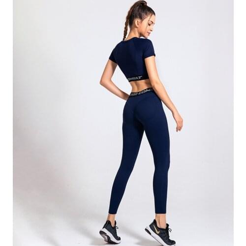 New Women Sports Wear Yoga Suit Tight Set Quick-Dry Yoga Top Solid-Colored Lifting Hip Steam Tights Gym Ropa Deportiva Mujer Gym