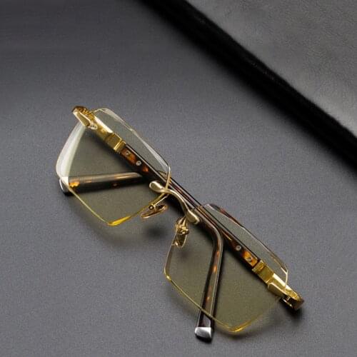 Glass Sunglasses Men Rimless Polygon Rectangle Sun Glasses for Man Crystal Lens Anti Scratch Eye Protect Heavy Eyewear