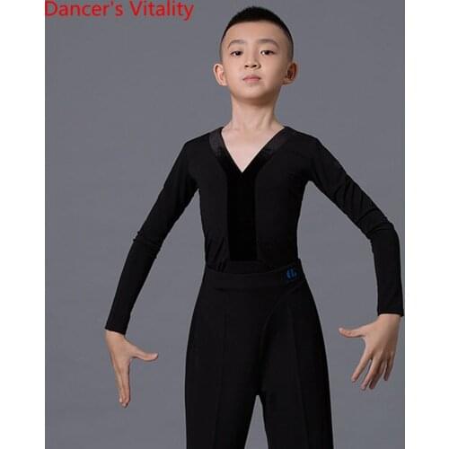 Latin Dance Competition Clothing Boys V-neck Body Suit Autumn And Winter New Child Long Sleeve Performance Clothing