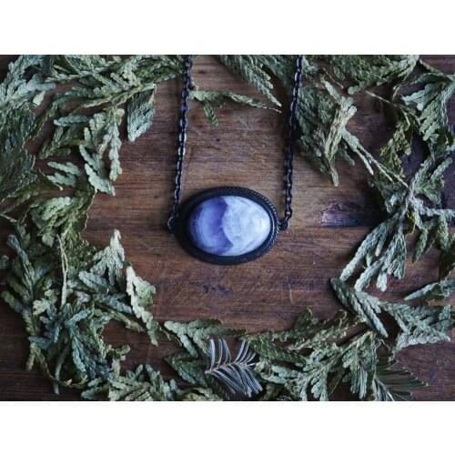 Natural Amethyst Crystal Necklace-Boho Necklace-Amethyst Necklace -Amethyst Jewelry-Chevron Amethyst-Witchy Necklace,Black