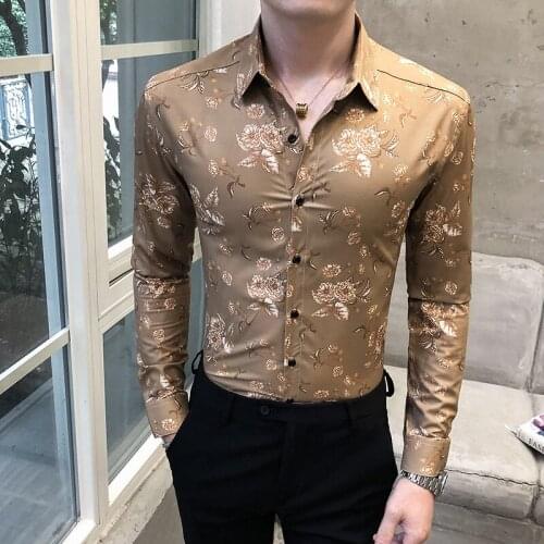Spring New Chemise Homme Fashion 2021 Long Sleeve Shirt Men Slim Fit Luxury Digital Print Shirts for Men All Match Prom Tuxedo