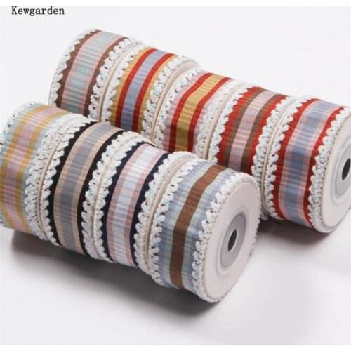 Kewgarden DIY Bowknot Brooch Accessories Handmade Tape Hair Fringe Stripe Plaid Ribbon 1" 25mm Packing Webbing Wholesale 25Yards