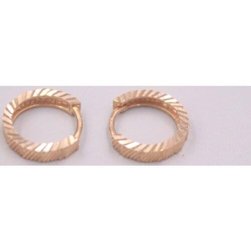 Real Pure 18K Rose Gold Earrings 12mm Carved Twill Square Hoop Earrings Men Woman Lucky Gift 1.6-1.7g