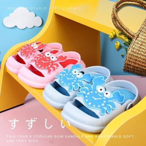 Sandals for Children Print Animation Cute Sole Sole Toddler Slides Solid Sandals Girls Falt Heels Summer Beach Hole Shoes 1-6 Yr