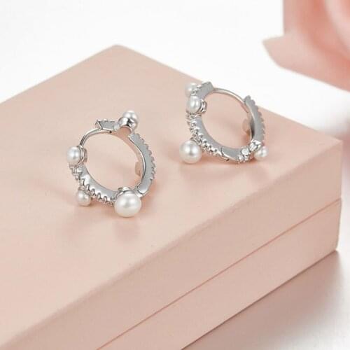 SOELLE Fine Design 925 Sterling Silver Pearl Cubic Zirconia Hook Earrings Elegant Women 3 Gold Color Wedding Jewelry Gift