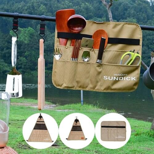 Oxford Cloth Outdoor Camping Picnic Tableware Storage Bag Portable Barbecue Cutlery Organizer Hanging Holder Bags