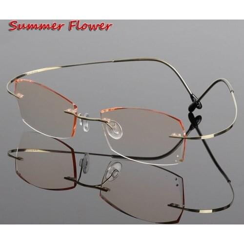 Chashma B Titanium Fashionable Lady Eye Glasses Diamond Trimmed Rimless Spectacle Frames Women Eyeglass Frame Tint Lenses