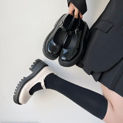 Platform Leather Shoes Women Chunky Thick Sole Round Toe Black Brown Pu Shallow Pure British Style Retro Slip-on Leisure Loafers