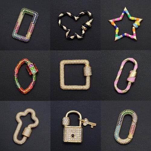 Gorgeous Diy Geometric CZ Clasp Wholesale Heart Necklace Zircon Claps Lock Key Connector Clasps For Oval Star Jewelry Making