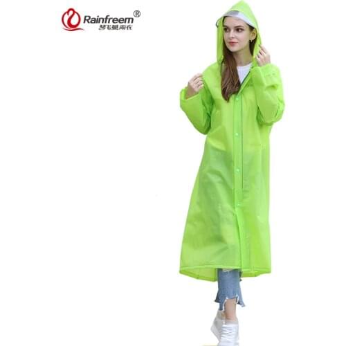 Rainfreem 2017 Spring Portable EVA Raincoat Women/Men Impermeable Plastic Transparent Rain Coat 7 Colors Rain Gear Poncho