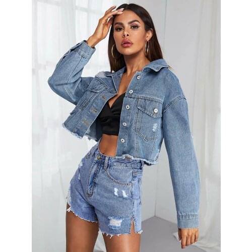 2021 New Women Clothing Europe And America Autumn Spring Old Denim Jacket Full Sleeve Fashion Lapel Brushed Jacket Girls Coat