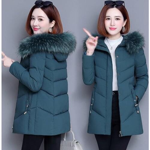 Women 2021 Winter Fashion Down Cotton Jackets Female Big Fur Collar Hooded Coats Ladies Middle-aged Mothers Warm Parkas U481