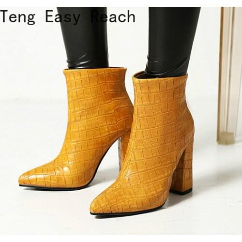 2021 Microfiber Women Ankle Boots Fashion Pointed Toe Square High Heel Women Short Boots Autumn Winter Womens Shoes Big Size 43
