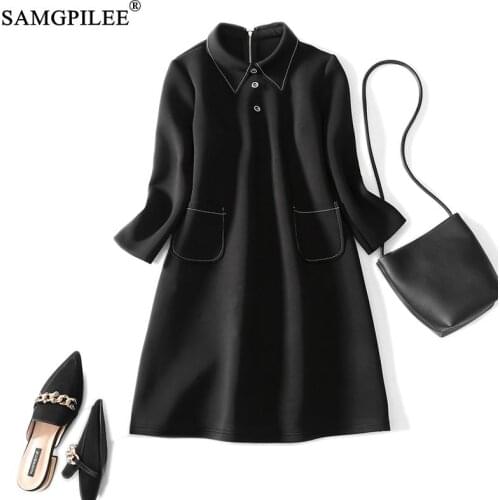 Women Dresses Autumn 2021 Casual A-line Solid Wrist Sleeve Button Plus Size Empire Peter Pan Collar Winter Dresses For Women 4XL