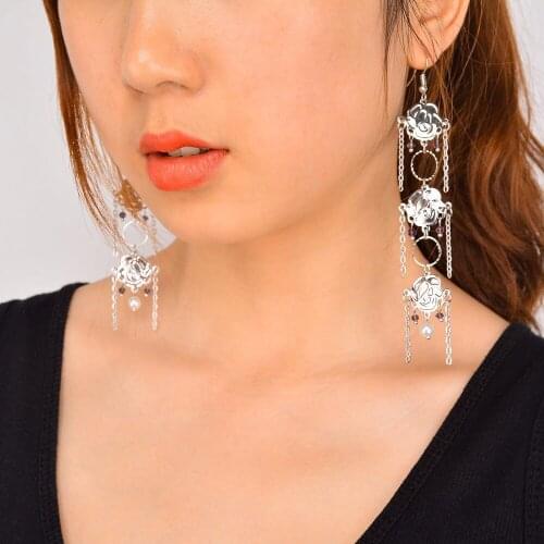 New Fashion Rose Flower Tassel Statement Earrings Multicolored Boho Wedding Women Wholesale Drop Dangle Earrings Jewelry