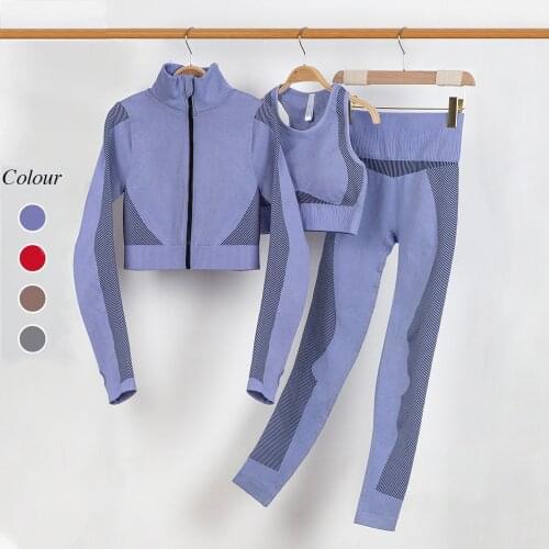 Women Seamless Yoga Suit 2/3 Pcs Fitness Sport Yoga Sets Long Sleeve Zipper Clothing Female Sport Gym Suits Wear Running Clothes